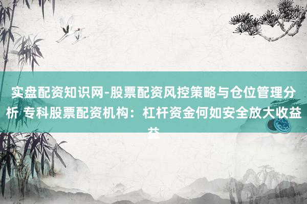 实盘配资知识网-股票配资风控策略与仓位管理分析 专科股票配资机构：杠杆资金何如安全放大收益